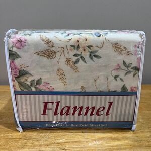 Ames Vintage Floral cottage Cotton Flannel Twin Sheet Set Pink Purple Cream NEW